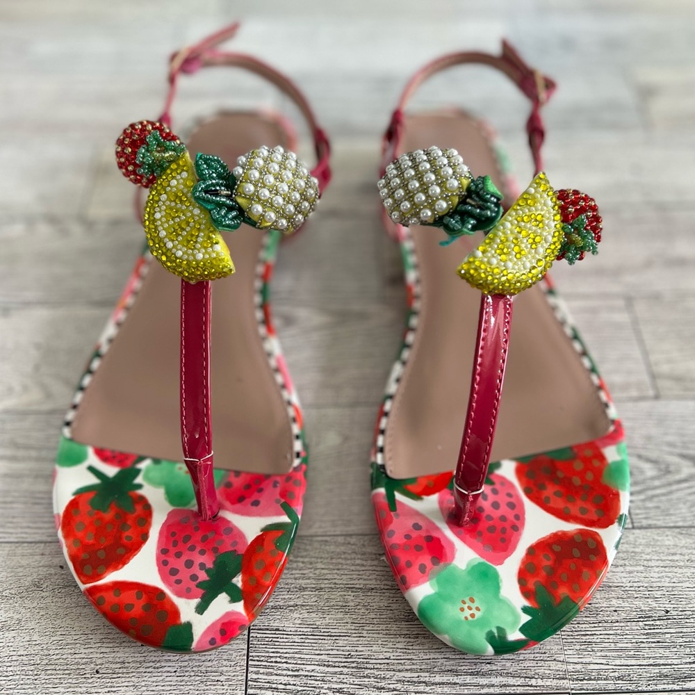 Betsey Johnson Pink and Red Fruit Embellished Sandals
